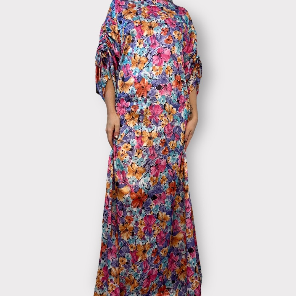 Vintage 1980s Floral, Home Sewn, Ruched Sleeve Maxi Dress - Picture 4 of 6